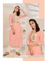 Baby Pink Cotton Party Wear Readymade Kurti