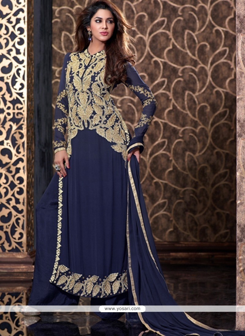Sonorous Blue Georgette Designer Palazzo Salwar Suit