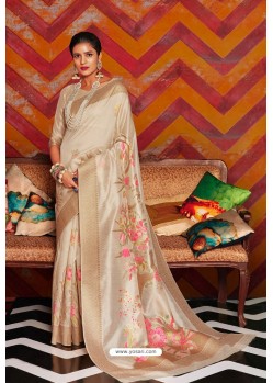 Light Beige Soft Crystal Silk Party Wear Saree