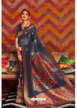 Navy Blue Soft Crystal Silk Party Wear Saree