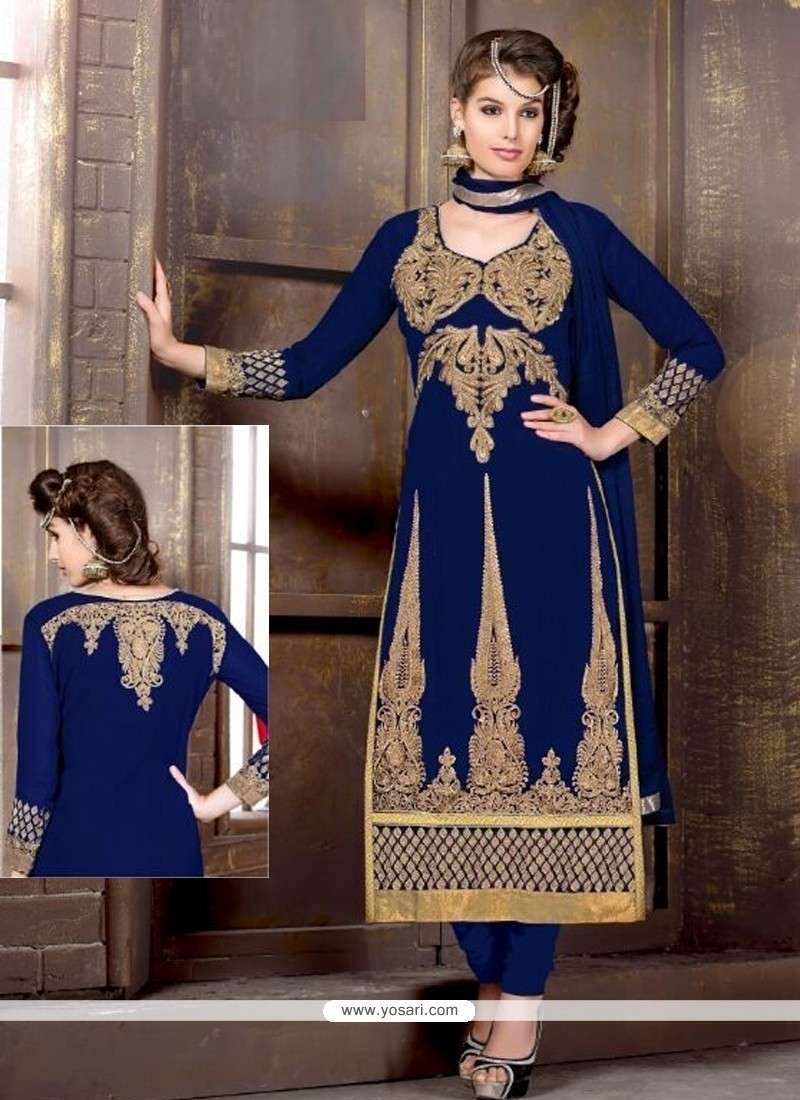 Intrinsic Blue Georgette Churidar Salwar Suit