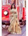Beige Pure Taspa Silk Designer Saree