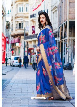 Royal Blue Pure Taspa Silk Designer Saree