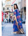 Royal Blue Pure Taspa Silk Designer Saree