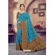 Turquoise Blue Silk Jacquard Work Designer Saree