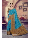 Turquoise Blue Silk Jacquard Work Designer Saree