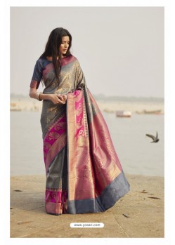 Grey Silk Jacquard Work Designer Saree