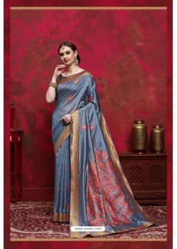 Latest Grey Silk Jacquard Work Designer Saree