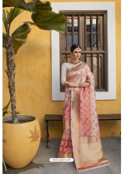 Cream Silk Jacquard Work Designer Saree