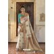 Stylish Off White Mulberry Silk Jacquard Work Designer Saree