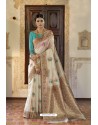 Stylish Off White Mulberry Silk Jacquard Work Designer Saree