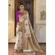 Lovely Off White Mulberry Silk Jacquard Work Designer Saree