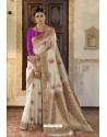 Lovely Off White Mulberry Silk Jacquard Work Designer Saree