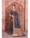 Dark Blue Silk Jacquard Work Designer Saree