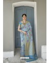 Sky Blue Silk Jacquard Work Designer Saree