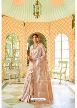 Cream Silk Jacquard Work Designer Saree