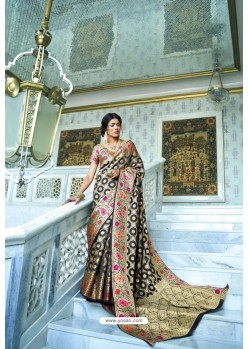 Black And Gold Silk Jacquard Work Designer Saree