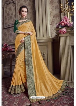 Yellow Designer Party Wear Satin Silk Saree