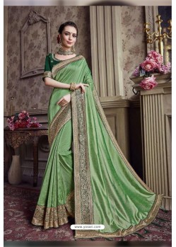 Green Designer Party Wear Satin Silk Saree