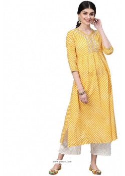Yellow Designer Casual Wear Cambric Cotton Kurti