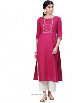 Rani Pink Designer Casual Wear Cambric Cotton Kurti