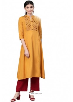 Mustard Designer Casual Wear Cambric Cotton Kurti