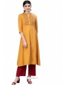 Mustard Designer Casual Wear Cambric Cotton Kurti