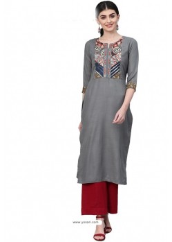 Grey Designer Casual Wear Cambric Cotton Kurti