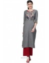 Grey Designer Casual Wear Cambric Cotton Kurti