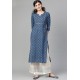 Peacock Blue Casual Wear Cambric Cotton Kurti