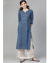 Peacock Blue Casual Wear Cambric Cotton Kurti