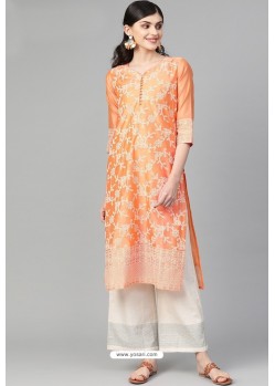 Orange Casual Wear Cambric Cotton Kurti