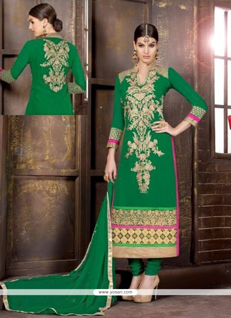 Unique Georgette Green Churidar Salwar Suit