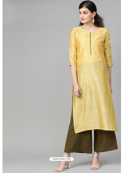 Yellow Casual Wear Cambric Cotton Kurti