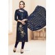 Navy Blue Heavy Cotton Embroidered Churidar Suit