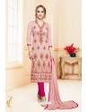 Peach And Pink Heavy Cotton Embroidered Churidar Suit