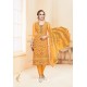 Yellow Heavy Cotton Embroidered Churidar Suit