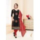 Black And Red Heavy Cotton Embroidered Churidar Suit
