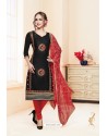 Black And Red Heavy Cotton Embroidered Churidar Suit