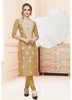 Olive Green Heavy Cotton Embroidered Churidar Suit