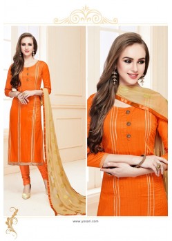 Orange Heavy Cotton Embroidered Churidar Suit