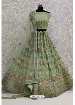 Green Net Thread Embroidered Designer Lehenga Choli