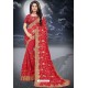 Red Designer Heavy Worked Two Tone Vichitra Silk Saree