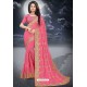 Hot Pink Designer Heavy Worked Two Tone Vichitra Silk Saree