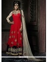 Mod Red Lace Work Fancy Fabric Designer Palazzo Salwar Suit