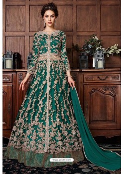 Teal Heavy Soft Net Designer Anarkali Suit