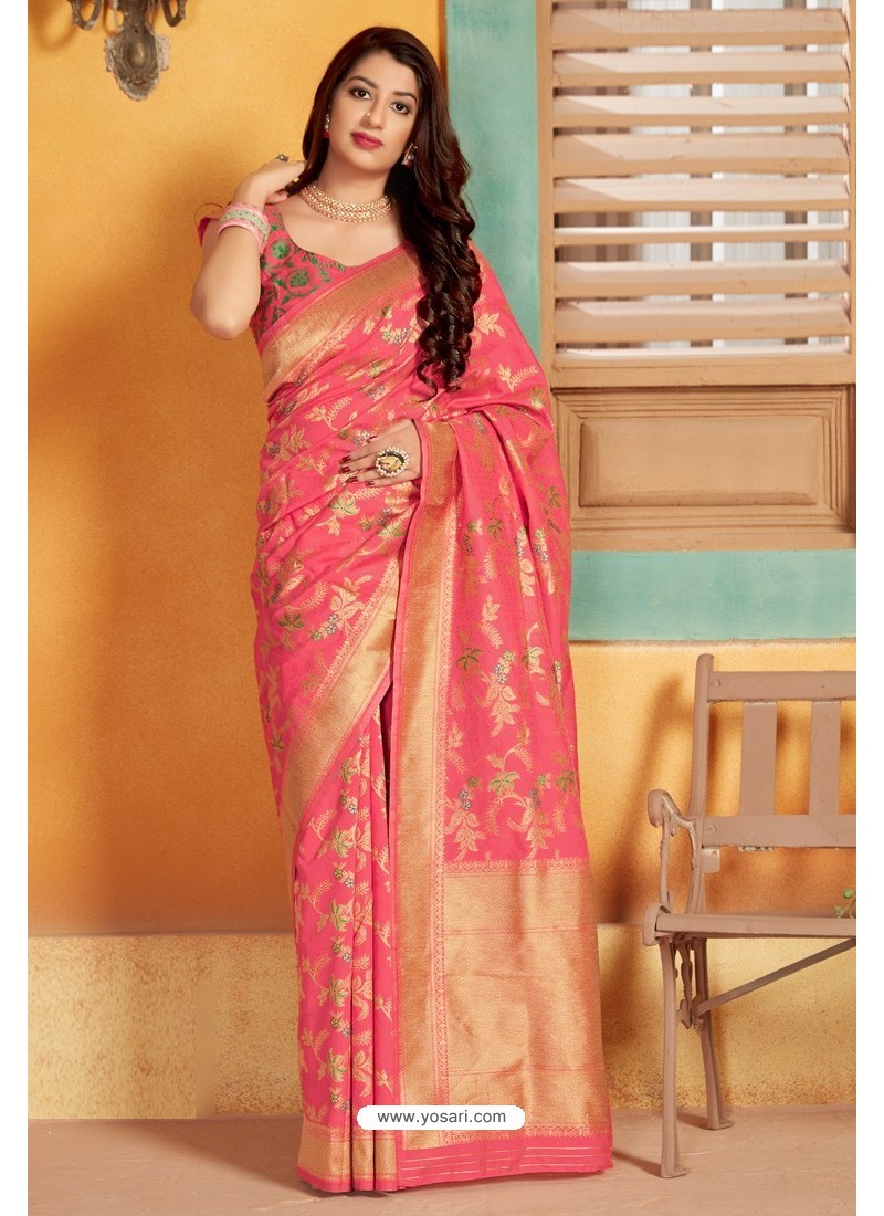 Buy Rani Pink Designer Party Wear Silk Saree | Designer Sarees