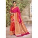 Rani Pink And Red Traditional Designer Banarasi Silk Saree