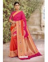 Rani Pink And Red Traditional Designer Banarasi Silk Saree