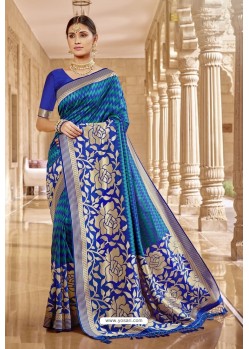 Blue Traditional Designer Banarasi Silk Saree